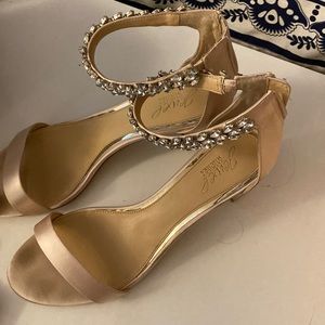 Jeweled blush strappy heels